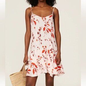 RTR Thakoon Pink Leaf Print Tank Dress Size 2 Fall Mini Ruffle Feminine